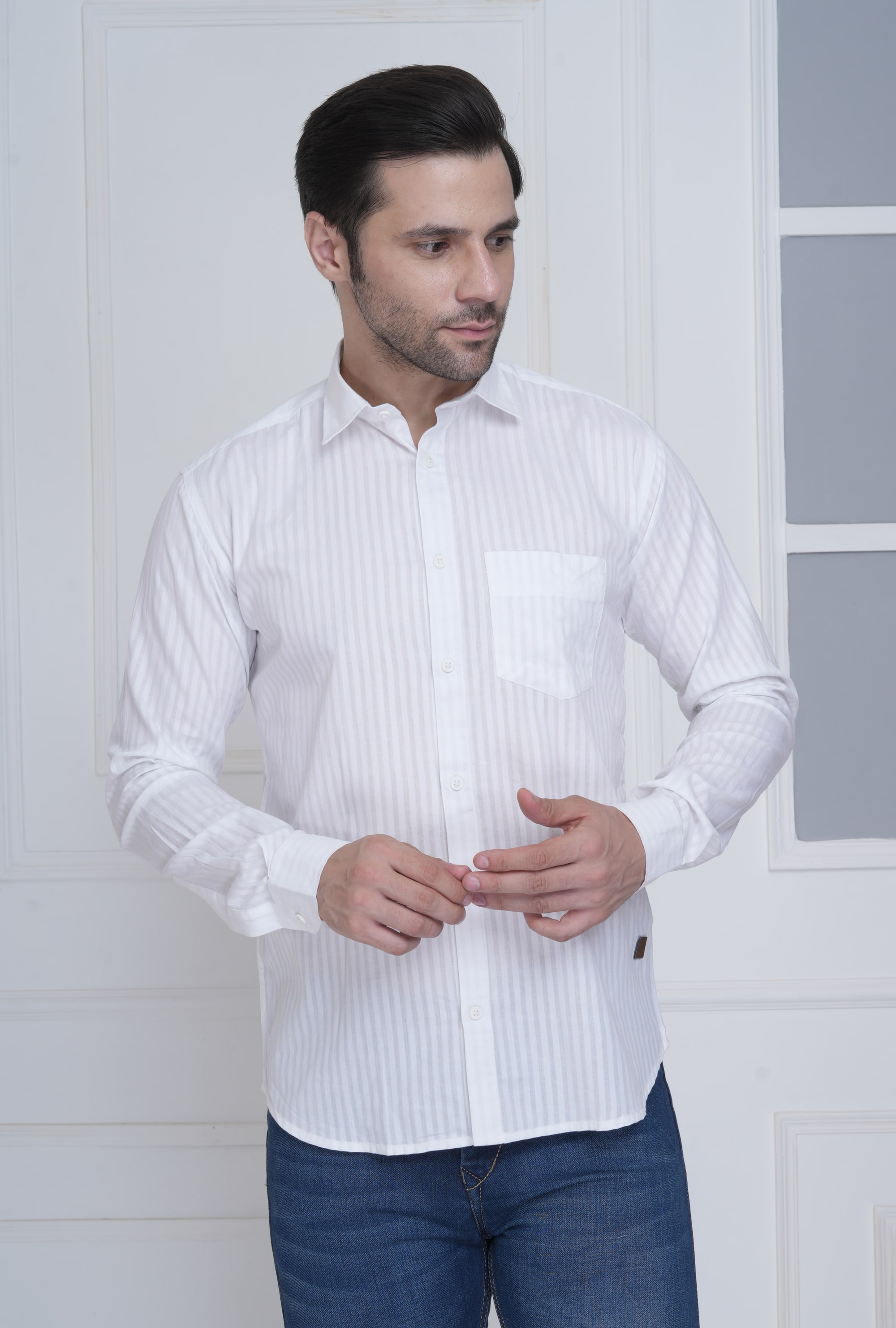 Quiddict Crisp White Men's Stripes Shirt